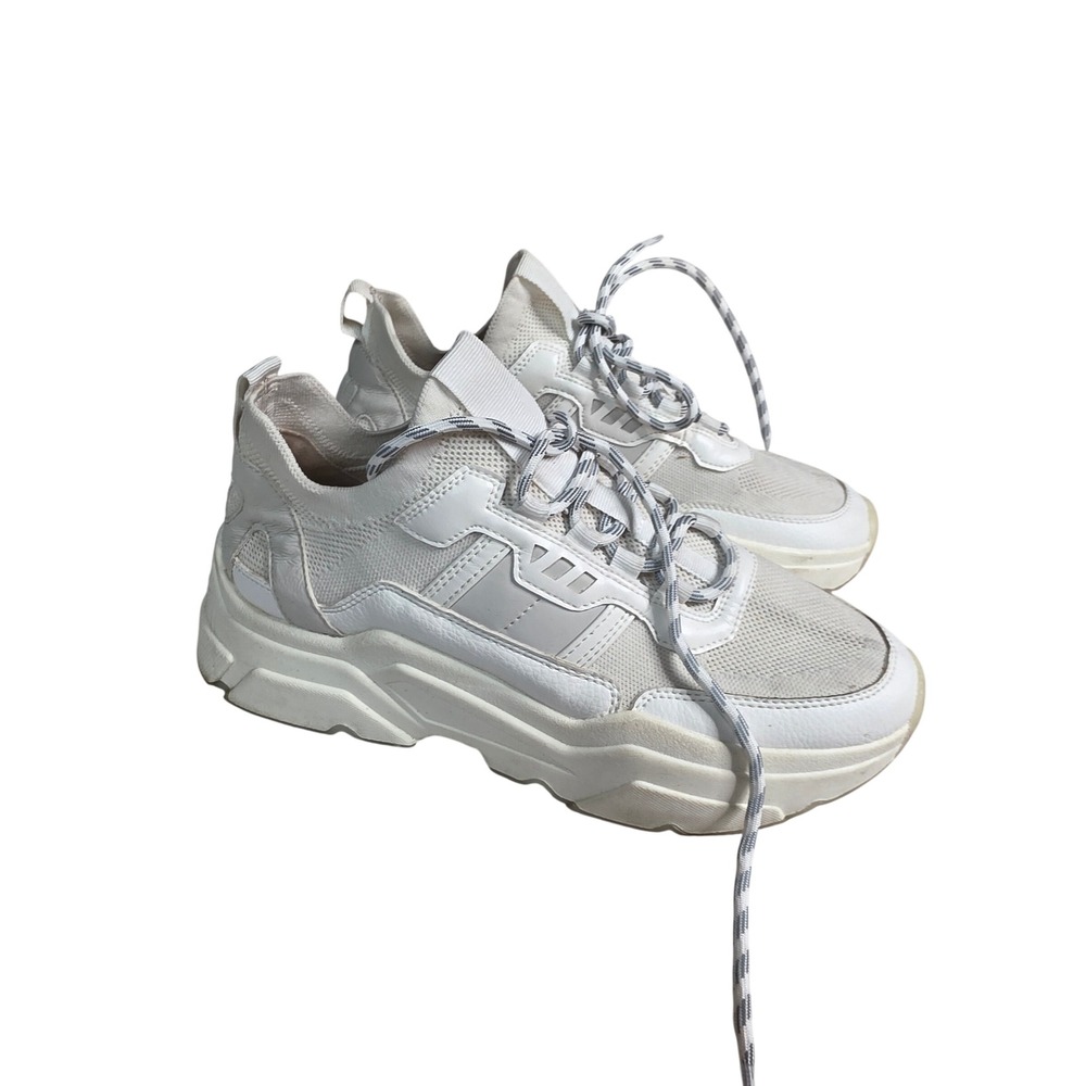 HM Chunky Platform Sneakers Off White Cream Mesh Lace Up Womens 8 EUR 39 L2